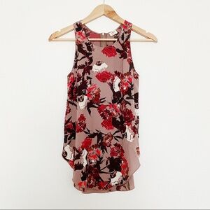 Aritzia Wilfred Floral Tank Sleeveless Top Mocha Flame Scarlet Zip XXS